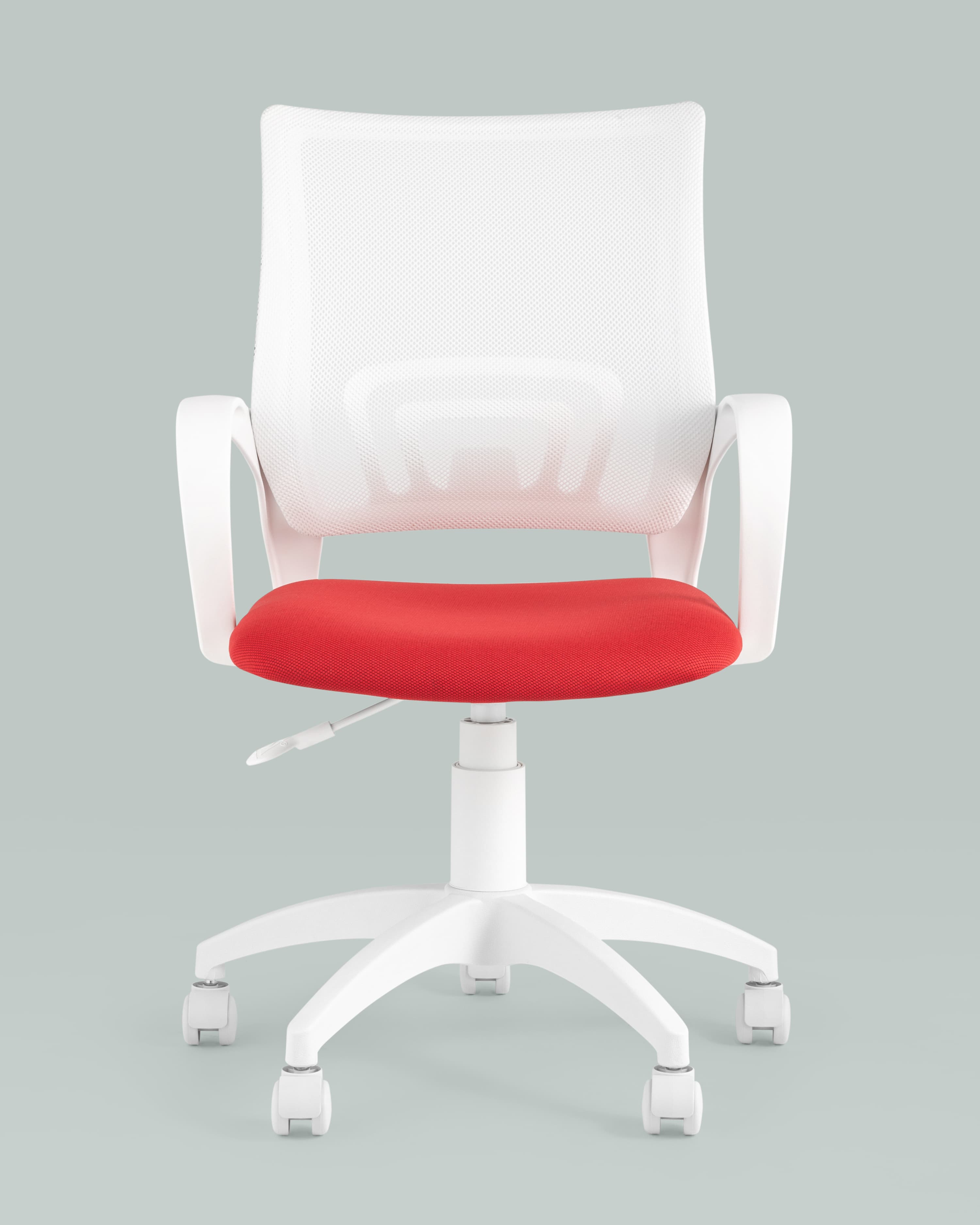 Превью фото №5  Кресло Кресло офисное Topchairs ST-BASIC-W спинка белая сетка сиденье красная ткань крестовина белый пластик
