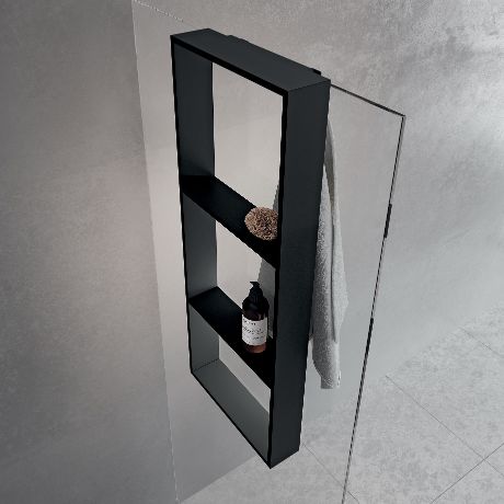 Превью фото №1  Полка тройная с крючком 35х90 см Novellini Frame R90AKFPO3590-Н, цвет Black Matt