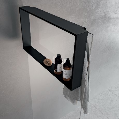 Превью фото №1  Полка с крючком 60x40 см Novellini Frame R90AKFPO4070-H, цвет Black Matt