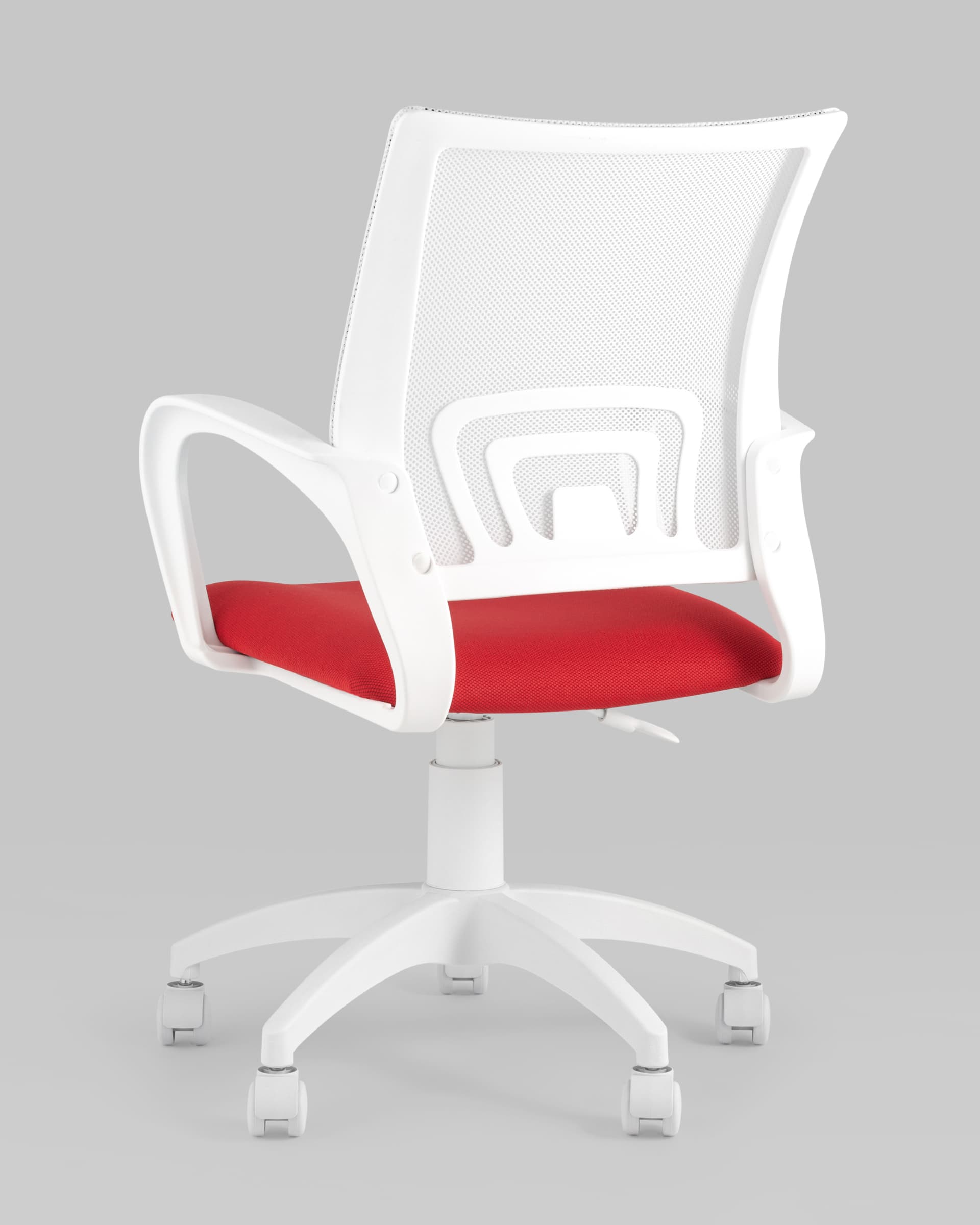 Превью фото №7  Кресло Кресло офисное Topchairs ST-BASIC-W спинка белая сетка сиденье красная ткань крестовина белый пластик