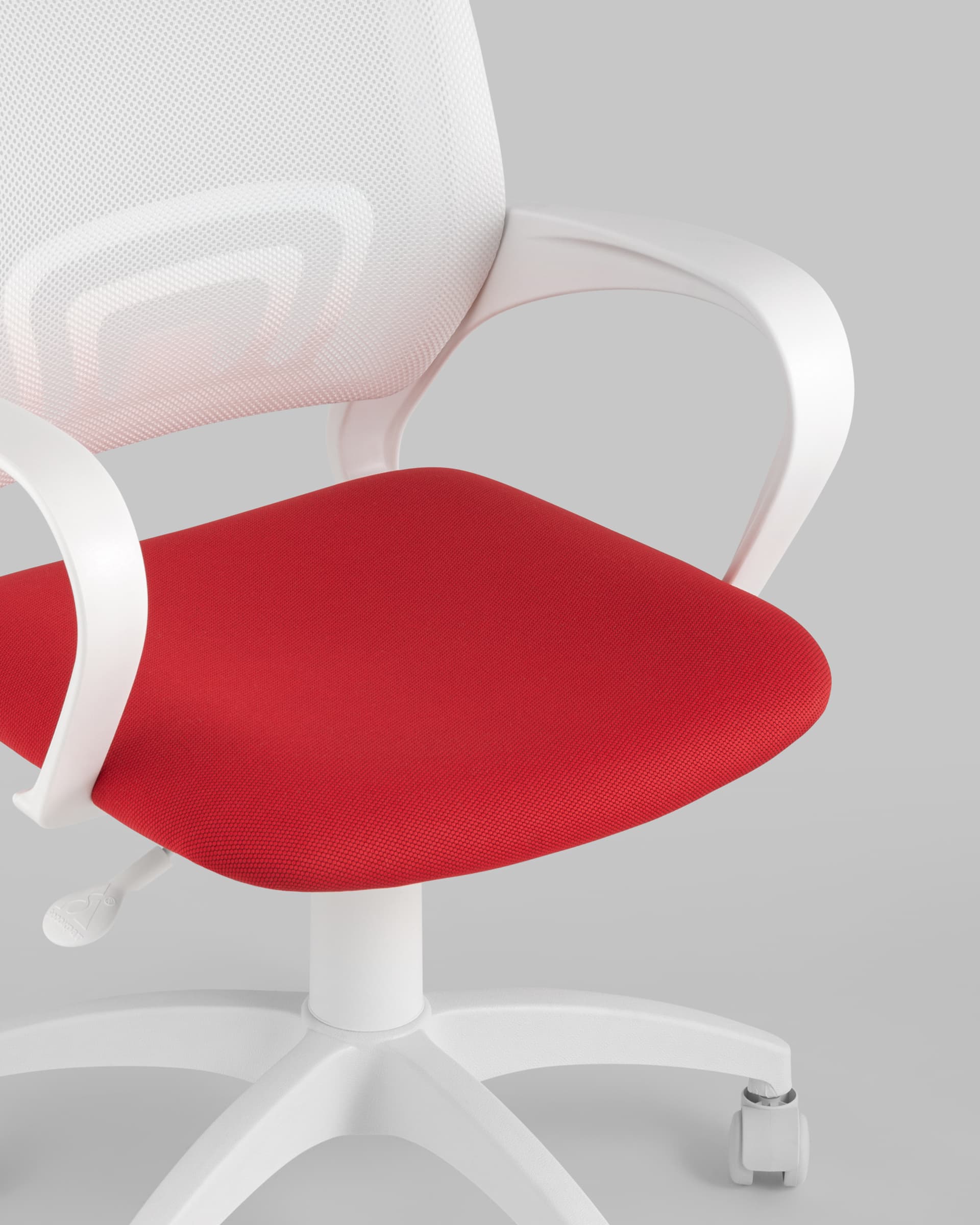 Превью фото №9  Кресло Кресло офисное Topchairs ST-BASIC-W спинка белая сетка сиденье красная ткань крестовина белый пластик