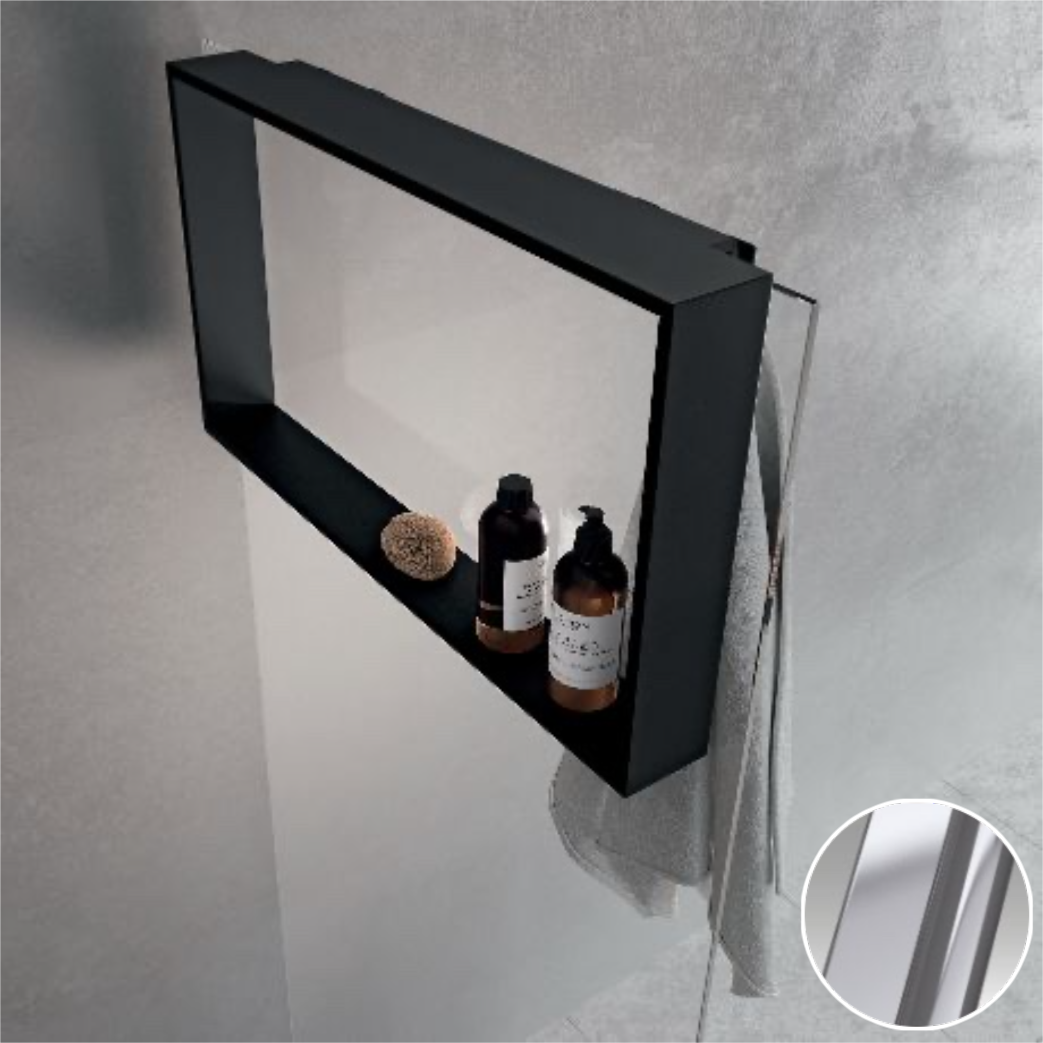 Превью фото №1  Полка с крючком 60x40 см Novellini Frame R90AKFPO4070-B, цвет Silver