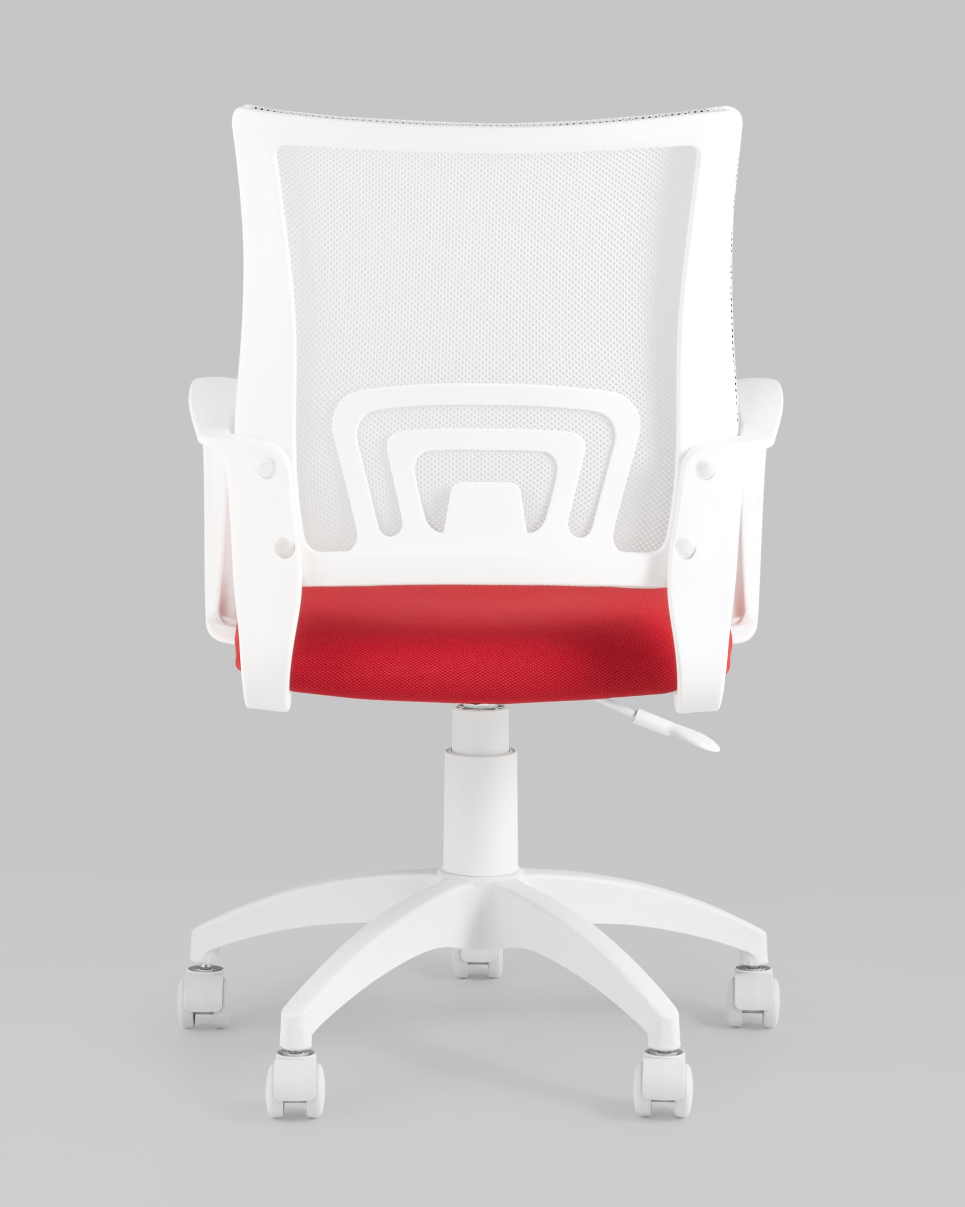 Превью фото №6  Кресло Кресло офисное Topchairs ST-BASIC-W спинка белая сетка сиденье красная ткань крестовина белый пластик