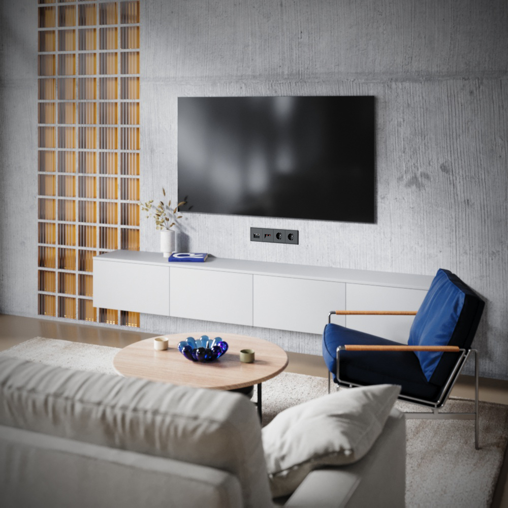 Превью фото №8  Розетка Розетка телевизионная встраиваемая VOLTUM S70 TV+RJ45 кат. 6, (черный матовый)