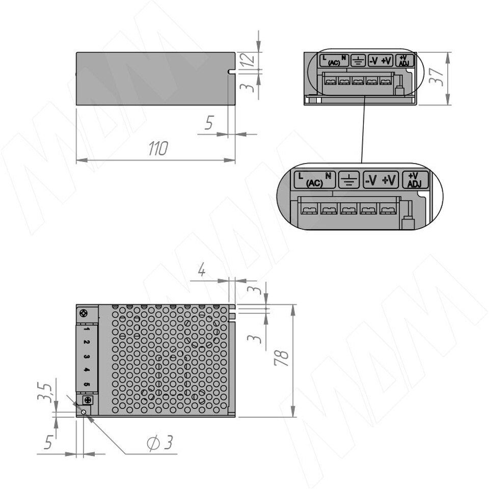Фото №3  PULSE СТАНДАРТ Блок питания AC-230/DC-12V, IP20, 60W, STANDART (PS12-IP20-ST-60W)