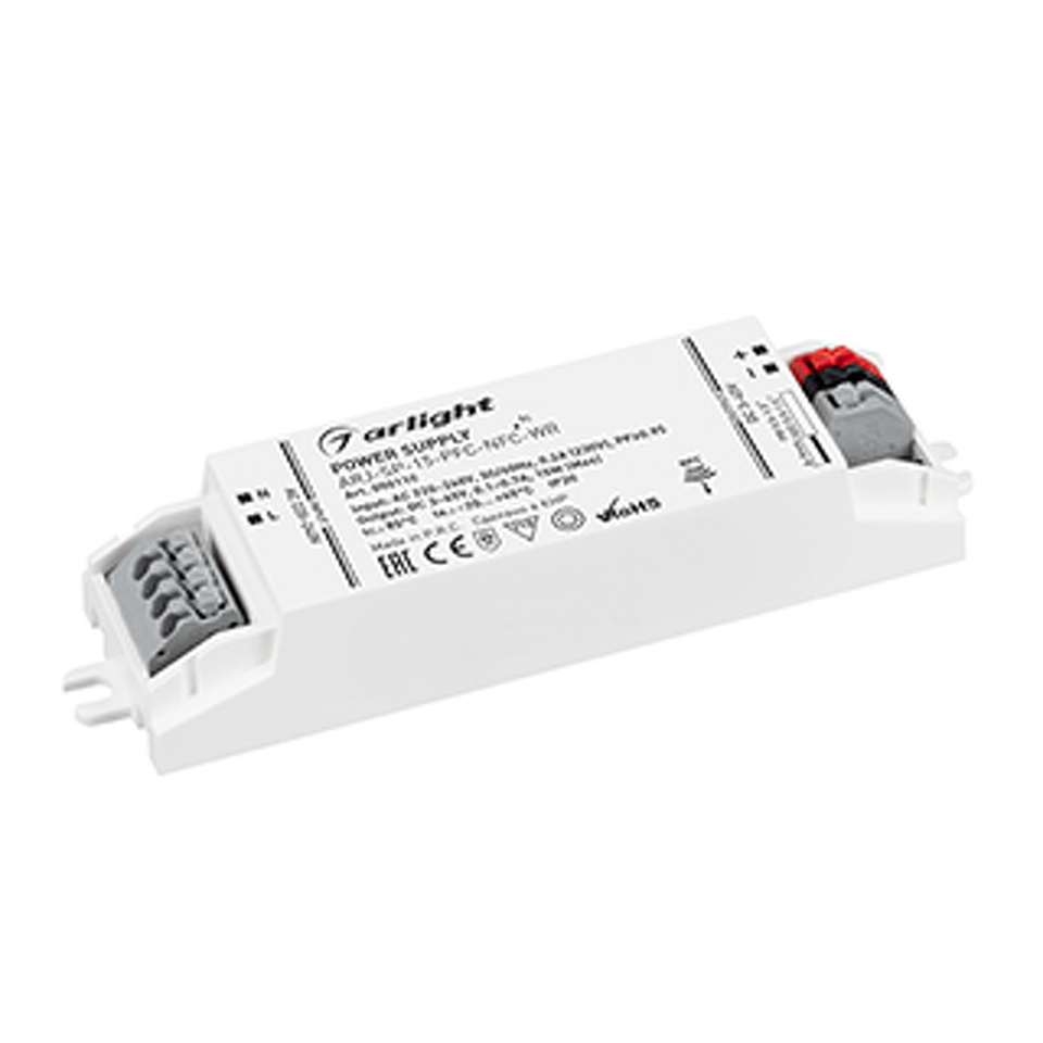 Фото №1  Arlight Блок питания ARJ-SP-15-PFC-NFC-WR (15W, 3-45V, 0.1-0.7A) ( IP20 Пластик, 5 лет)