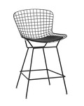Превью фото №1  Стул полубарный с низкой спинкой Bertoia черный с черной подушкой