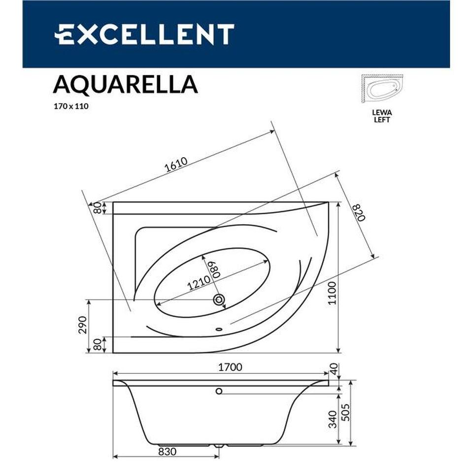 Фото №7  EXCELLENT Ванна Aquarella 170x110 (левая) "SOFT" (золото)