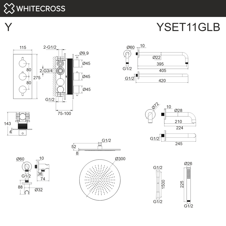 Фото №3  Термостатическая система для ванны скрытого монтажа WHITECROSS Y YSET11GLB (брашированное золото)