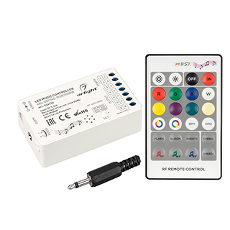 Фото №1  Arlight Аудиоконтроллер ARL-SOUND-RGB/RGBW (12-24V, 4x4A, RF ПДУ 24кн) ( IP20 Пластик, 3 года)