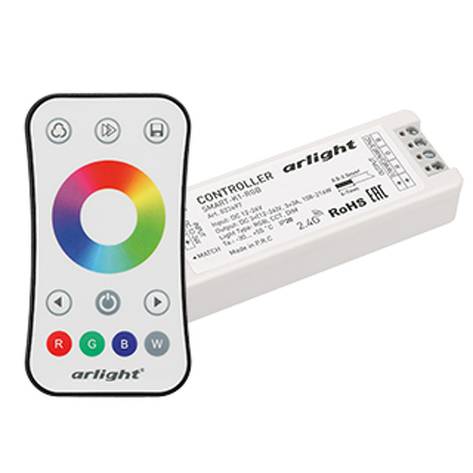 Фото №1  Arlight Контроллер SMART-RGB-SET-RING (12-24V, 3x3A, ПДУ 2.4G) ( IP20 Пластик, 5 лет)