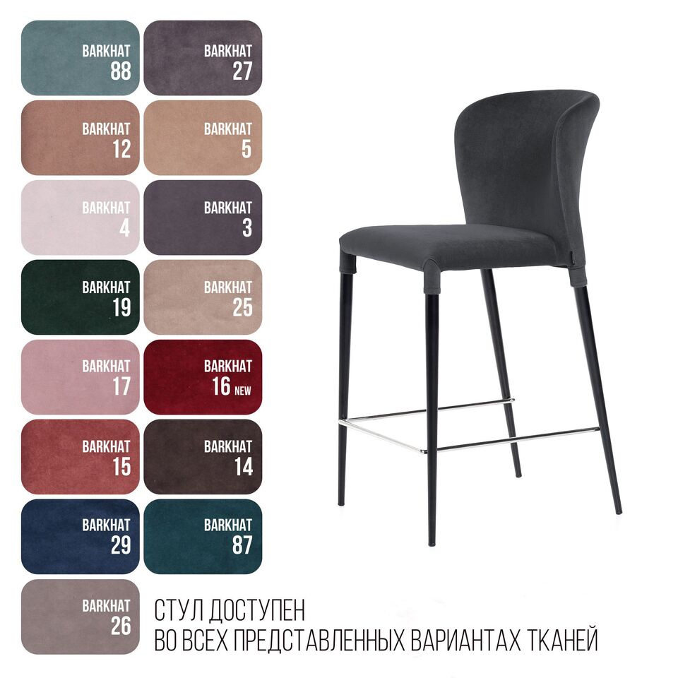 Фото №9  Top concept Стул полубарный Альберт, бархат 03 /опора конус