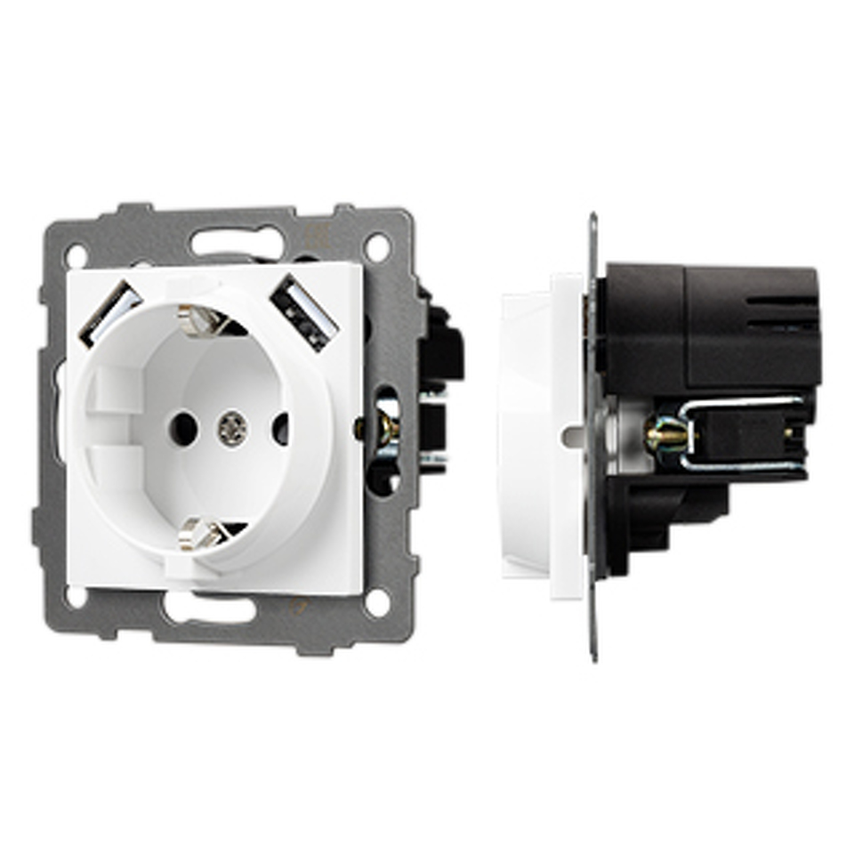 Фото №1  Розетка Arlight Механизм розетки с USB зарядкой SCT-MUAA-PL-WH-V (250V, 16A) ( -)