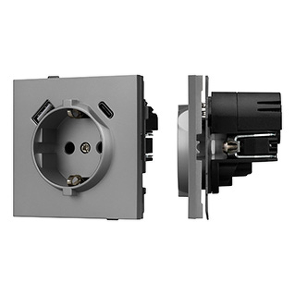 Фото №1  Розетка Arlight Механизм розетки с USB зарядкой SCT-TENDO-MUAC-PL-GR (230V, 16A) ( Графитовый)