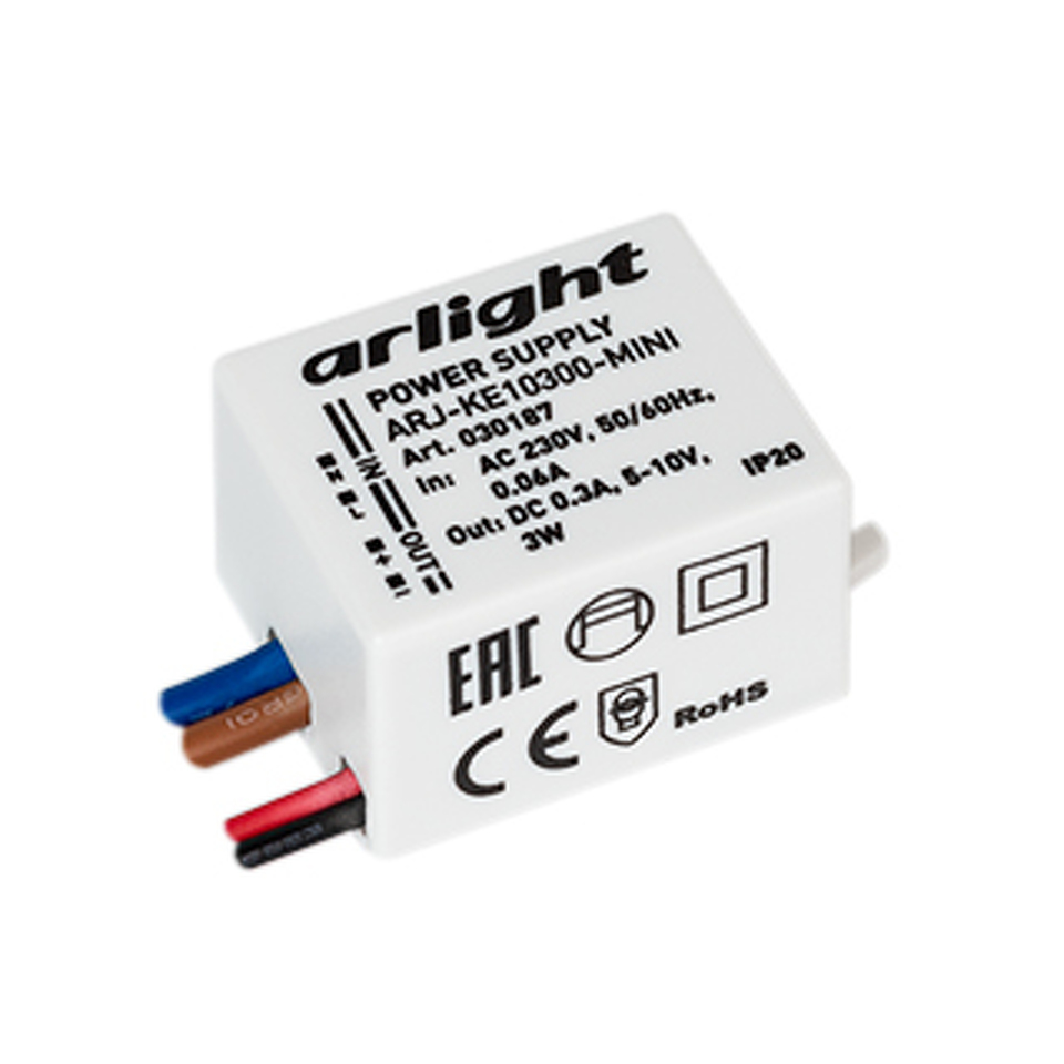 Фото №1  Arlight Блок питания ARJ-KE10300-MINI (3W, 300mA) ( IP20 Пластик, 5 лет)