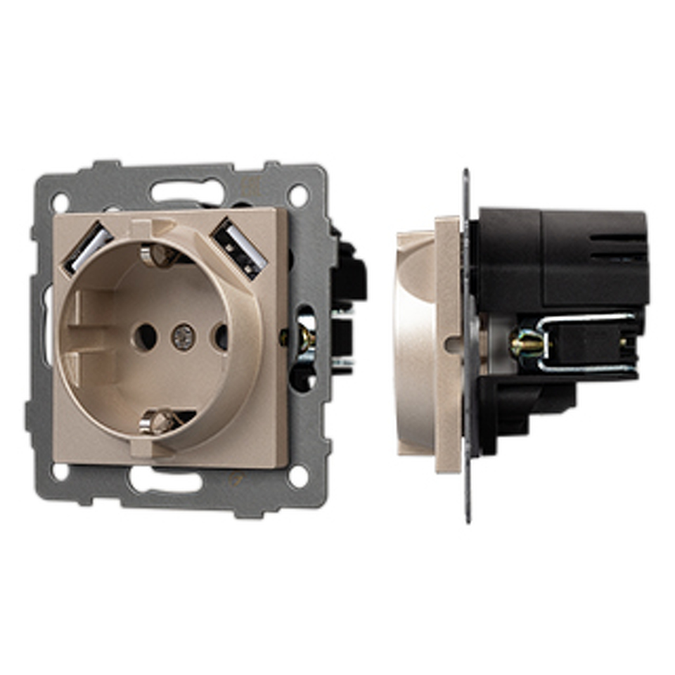 Фото №1  Розетка Arlight Механизм розетки с USB зарядкой SCT-MUAA-PL-GD-V (250V, 16A) ( -)