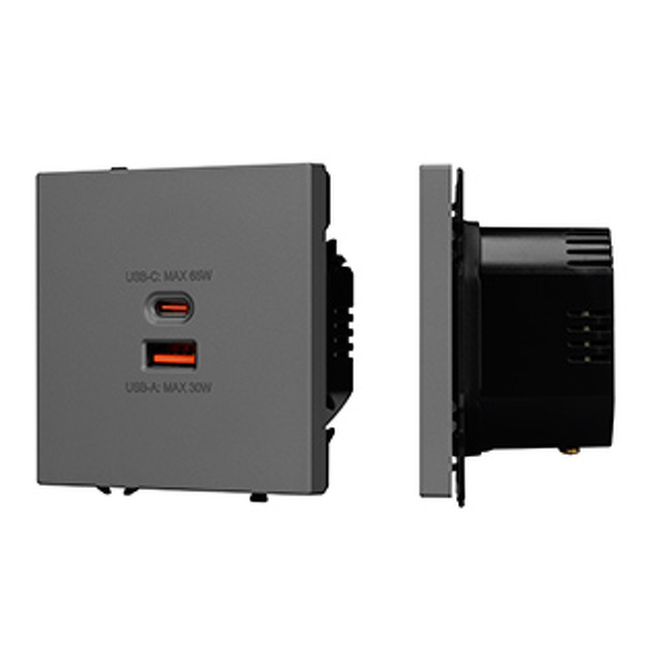 Фото №1  Розетка Arlight Механизм розетки с быстрой USB зарядкой SCT-NOBE-MUAC-SFPL-FC-GR (65W, QC3) ( Серый базальт)