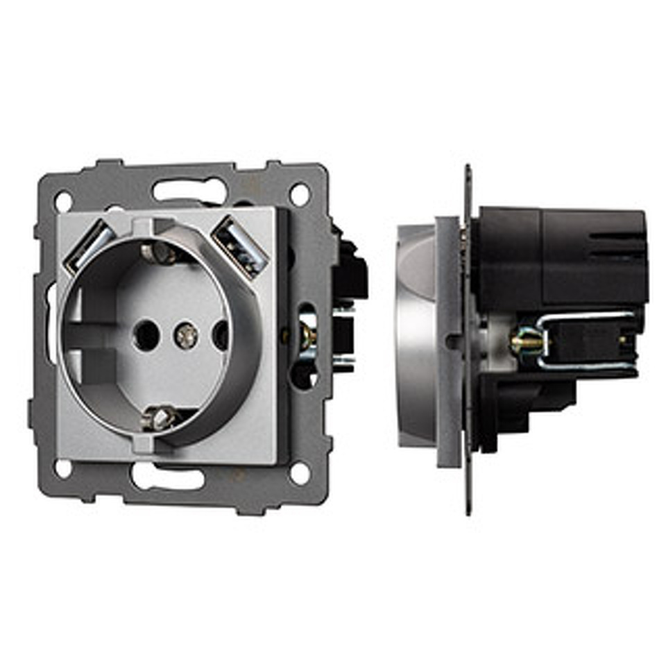 Фото №1  Розетка Arlight Механизм розетки с USB зарядкой SCT-MUAA-PL-GR-V (250V, 16A) ( -)