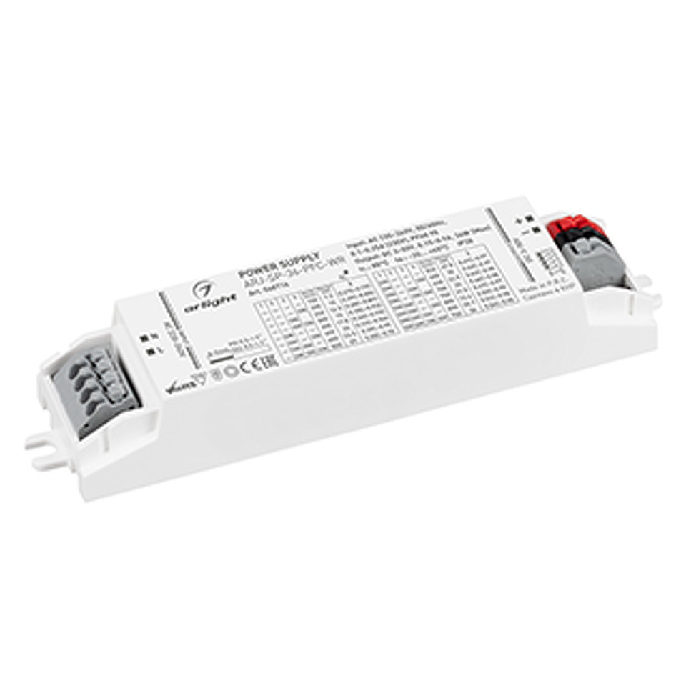 Фото №1  Arlight Блок питания ARJ-SP-36-PFC-WR (36W, 3-50V, 0.15-0.9A) ( IP20 Пластик, 5 лет)