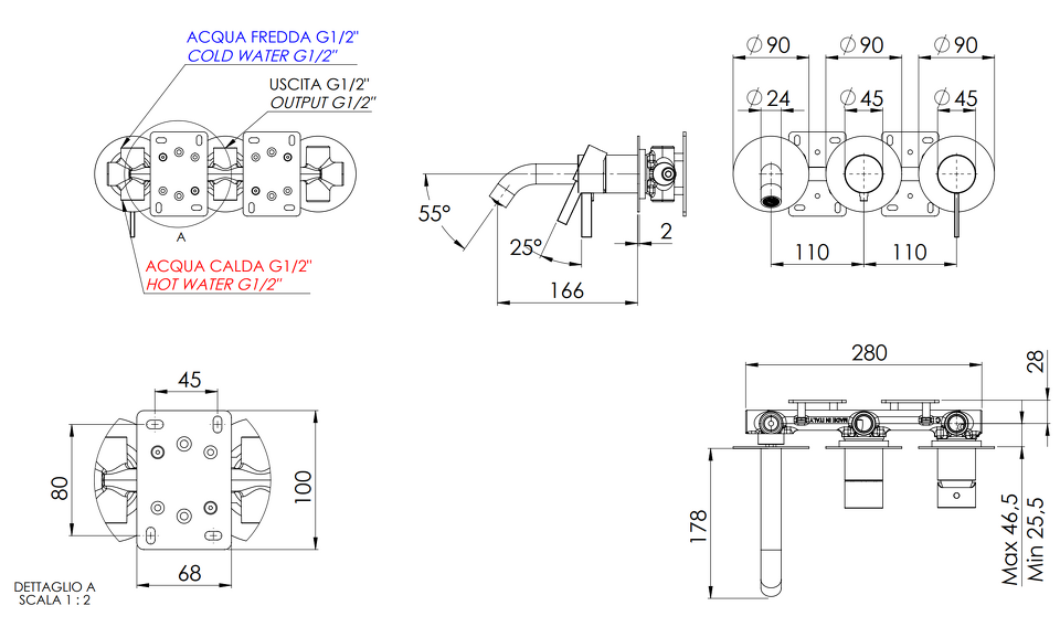 Фото №2  Смеситель для ванны Remer Metrica MC54D3PDO, золото глянцевое