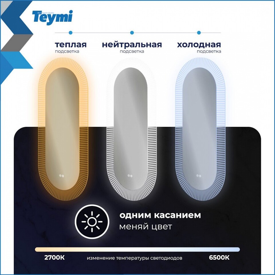Фото №32  Teymi Зеркало Iva Caprice 500х1100, LED подсветка, сенсор, антипар T20610