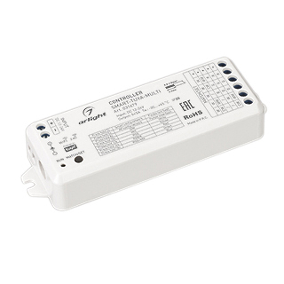 Фото №1  Arlight Контроллер SMART-TUYA-MULTI (12-24V, 5x3A, RGB-MIX, 2.4G) ( IP20 Пластик, 5 лет)
