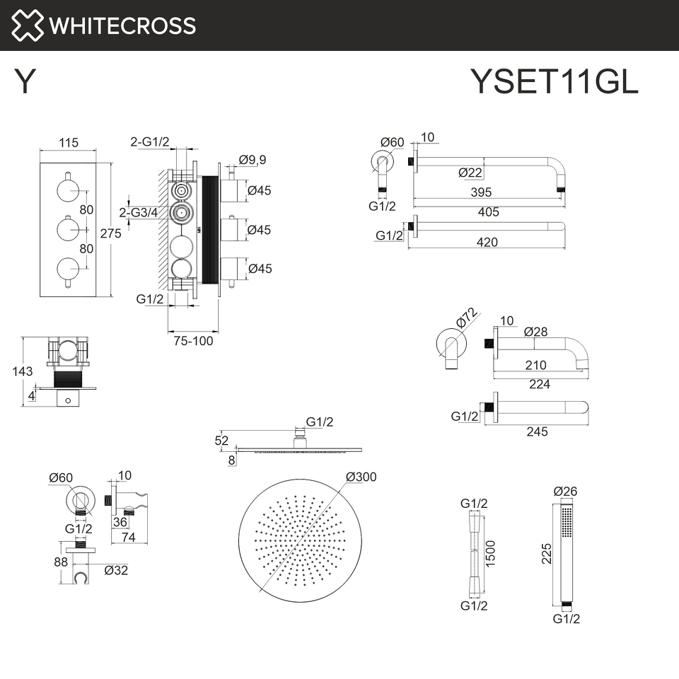 Фото №3  Термостатическая система для ванны скрытого монтажа WHITECROSS Y YSET11GL (золото)