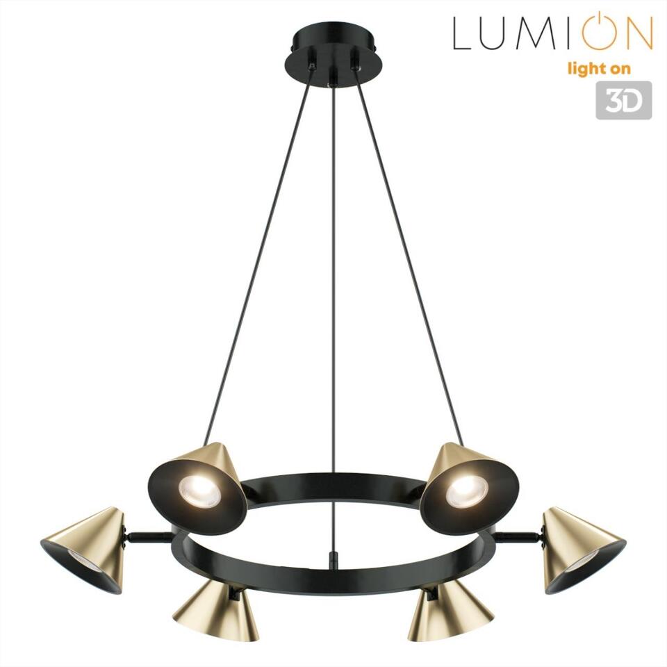 Фото №8  Подвесной светильник LUMION 8233/6 COMFI LN26 255 черный/золото, металл Подвесной светильник GU10 LED 6*7W 220V LAMINA