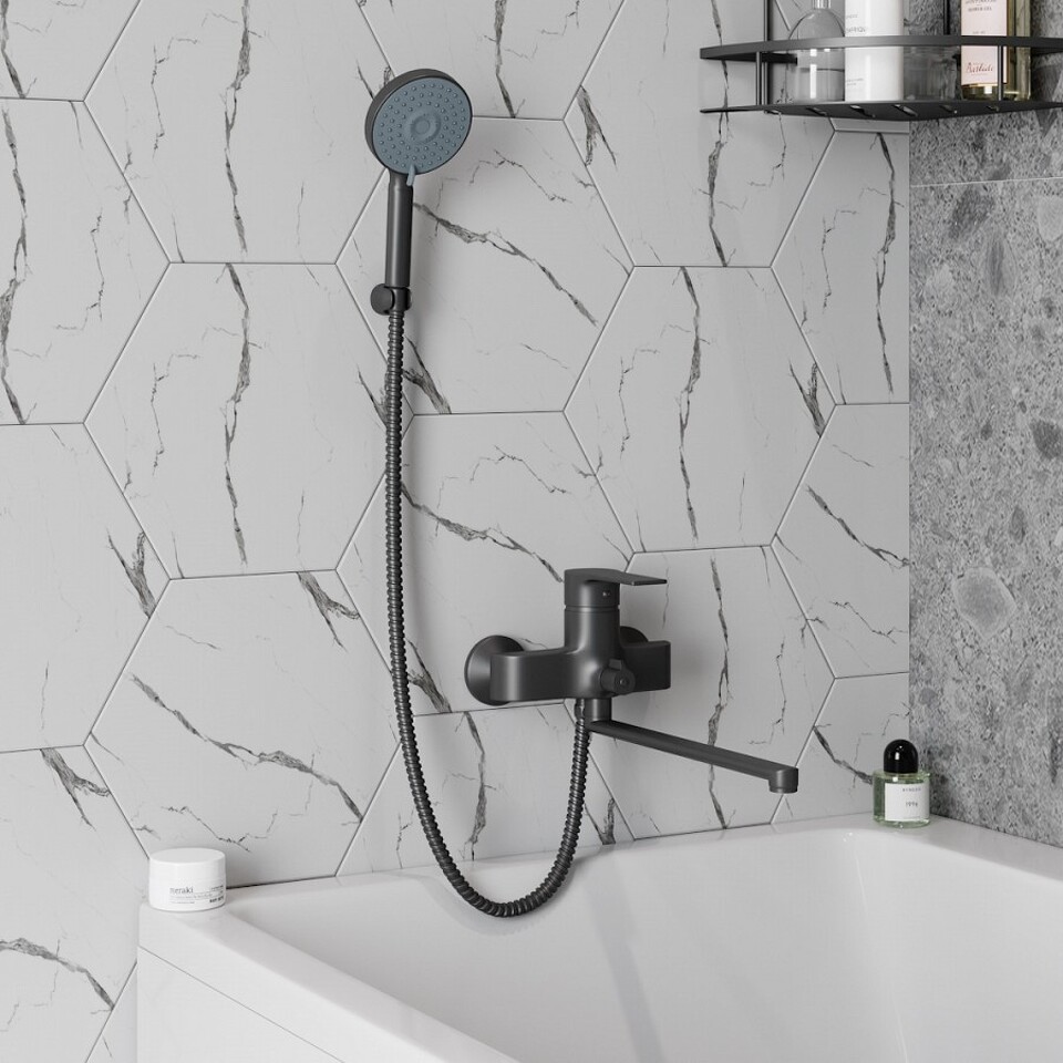 Фото №11  Watersense Смеситель для ванной с длинным изливом Lori, черный матовый T10267