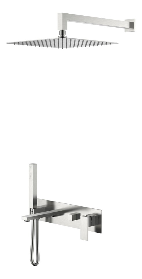 Фото №2  Boheme Смеситель встроенный + верхний+ ручной душ Qubic Brushed Nickel