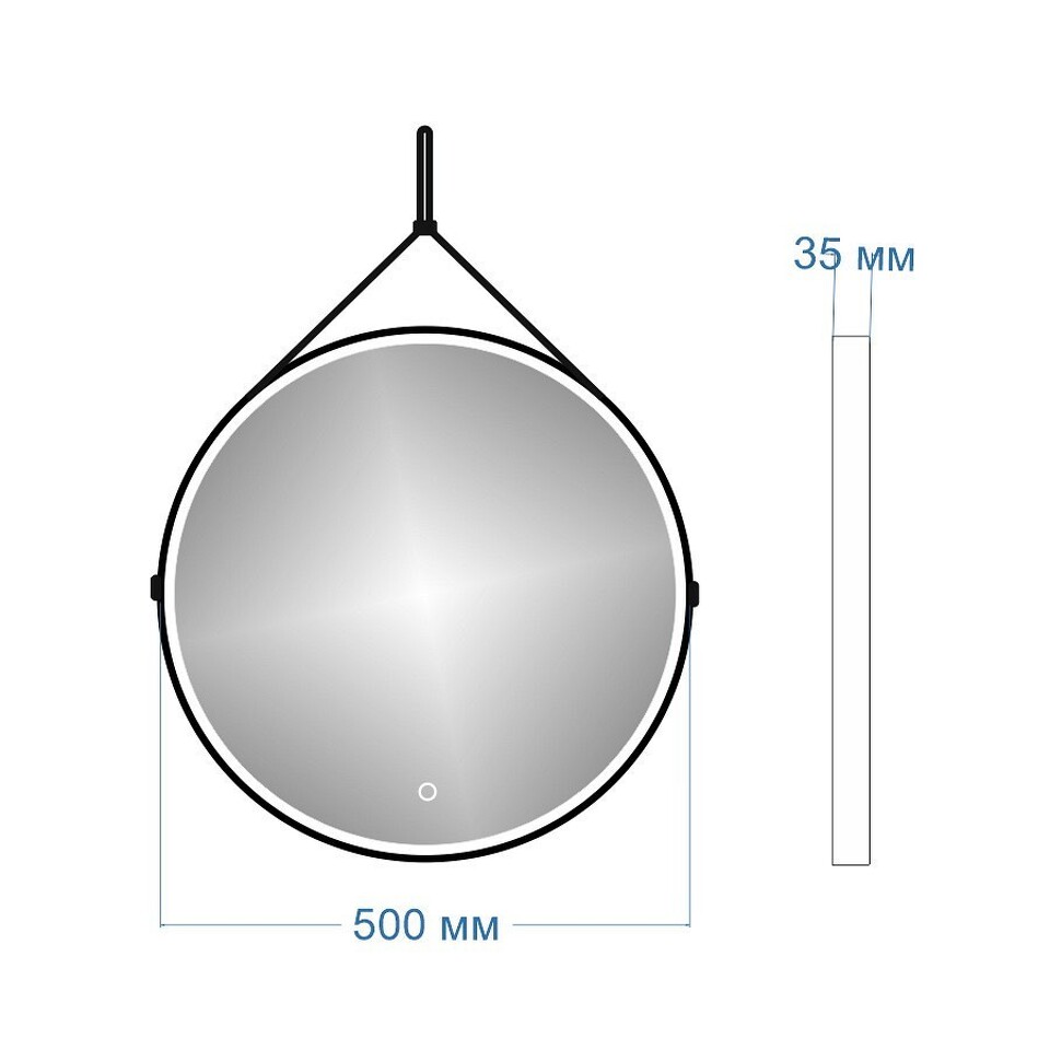 Фото №10  Teymi Зеркало Tiko D50 с LED, сенсор, черный кожаный ремень T20902S