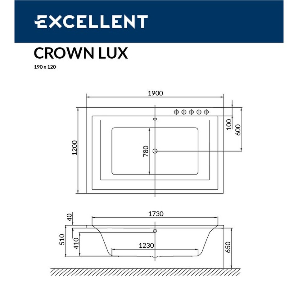 Фото №10  Ванна EXCELLENT Crown Lux 190x120 "SMART" (белый)