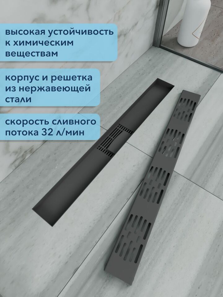 Фото №4  Watersense Jessie 10х60 c решеткой черный