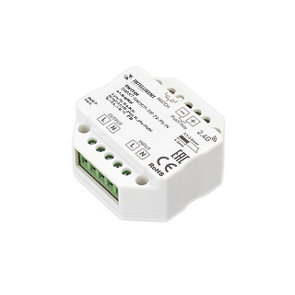 Фото №1  IARL INTELLIGENT ARLIGHT Релейный модуль SMART-SWITCH-701-72-PS-IN  (230V, 1x6A, 2.4G) ( IP20 Пластик, 5 лет)