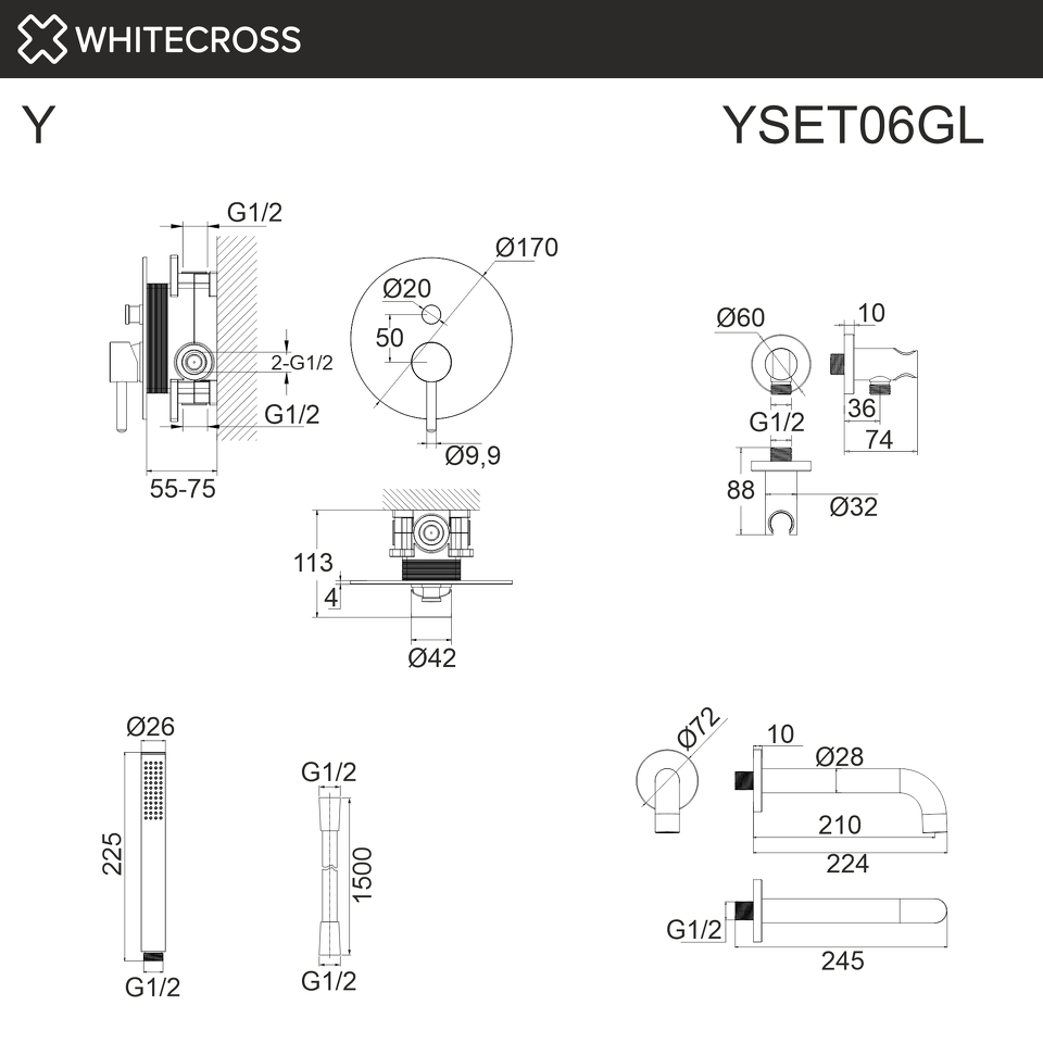 Фото №3  Система для ванны скрытого монтажа WHITECROSS Y YSET06GL (золото)