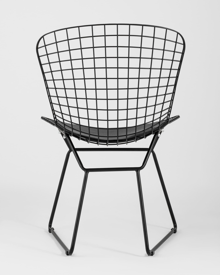 Фото №10  Стул обеденный Bertoia черный с черной подушкой
