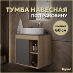 Превью фото №1  Teymi Тумба подвесная Nura 60, дуб эврика/графит матовый