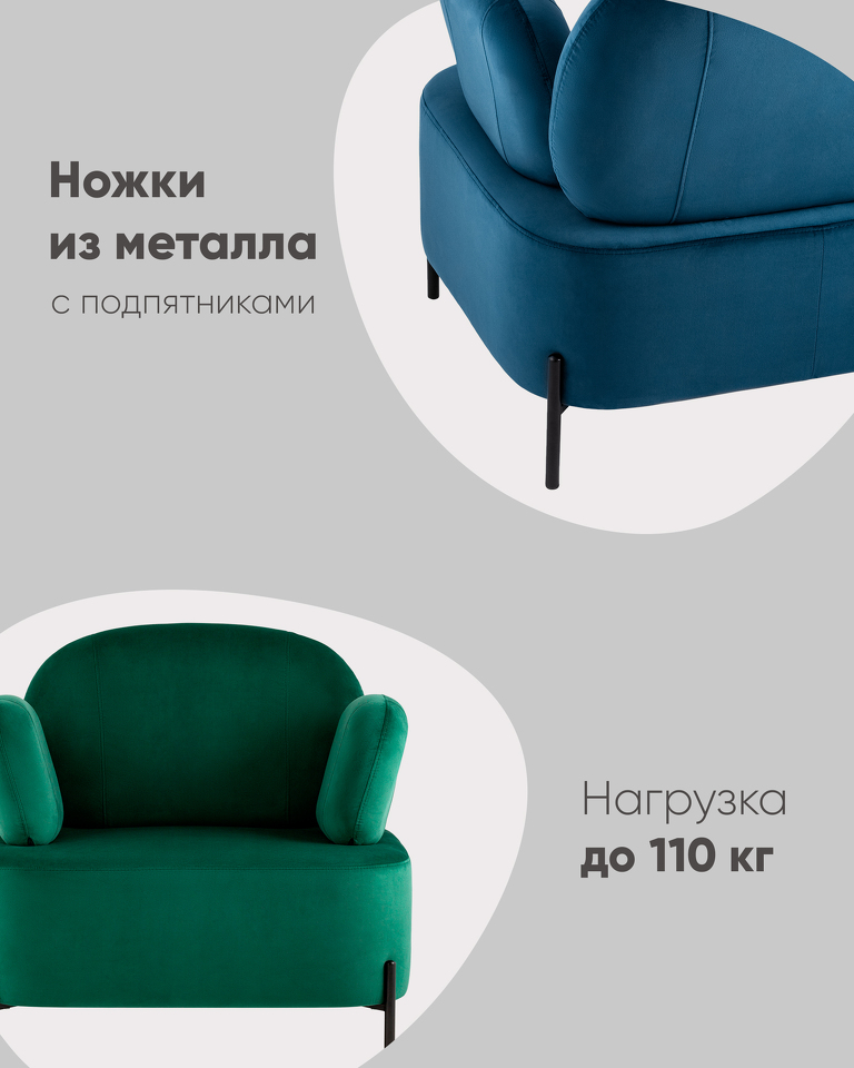 Фото №10  Кресло Кресло Кэнди с подлокотниками велюр зелёный
