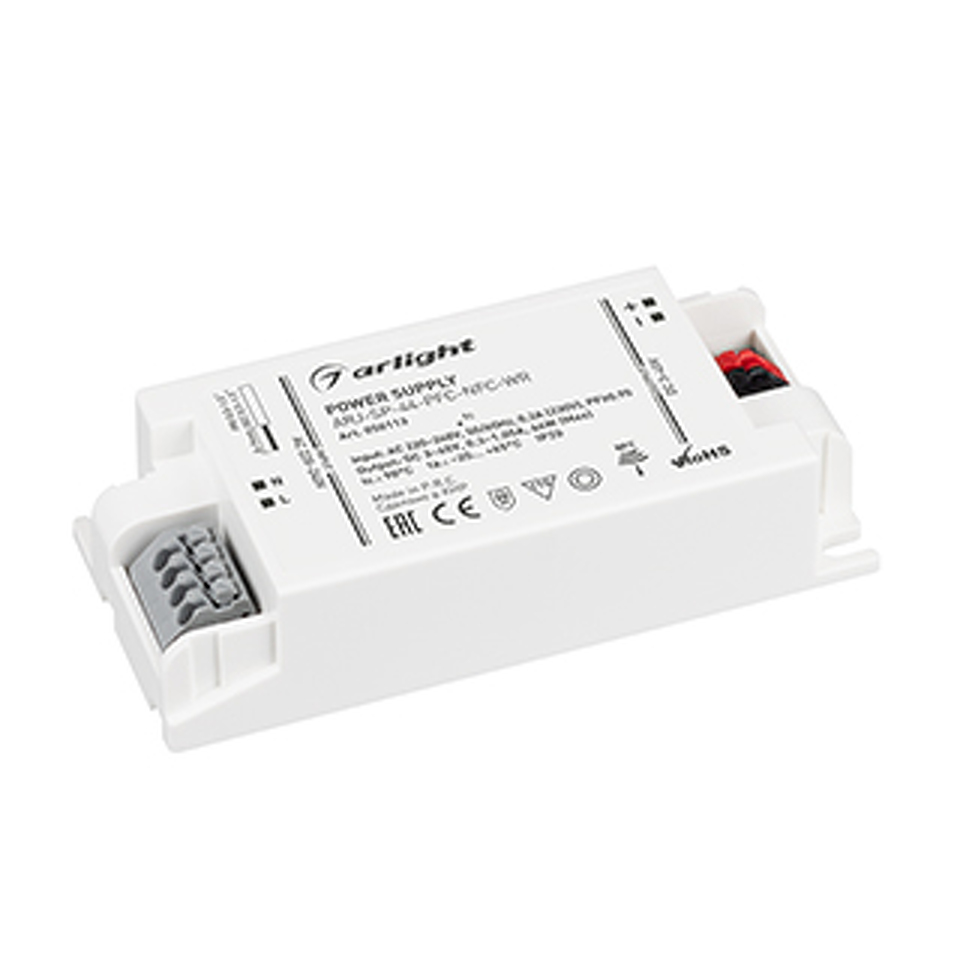 Фото №1  Arlight Блок питания ARJ-SP-44-PFC-NFC-WR (44W, 3-45V, 0.3-1.05A) ( IP20 Пластик, 5 лет)