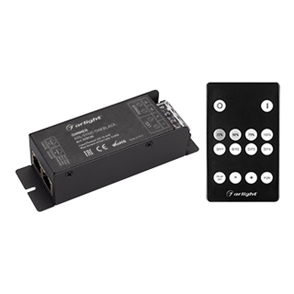 Фото №1  Arlight Диммер ARL-SYNC-DIM Black (12-24V, 1x25A, ПДУ 14кн, RF, RJ45) ( IP20 Металл, 3 года)