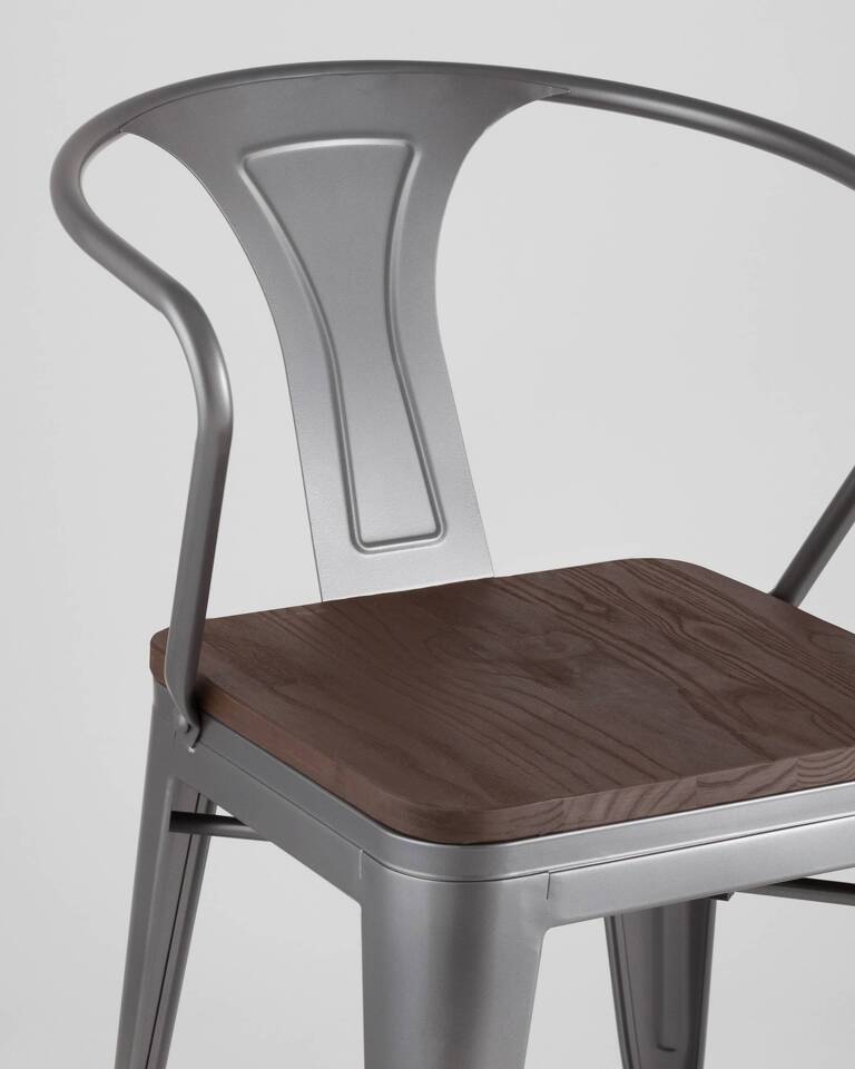 Фото №10  Стул TOLIX ARM WOOD с подлокотниками серебристый