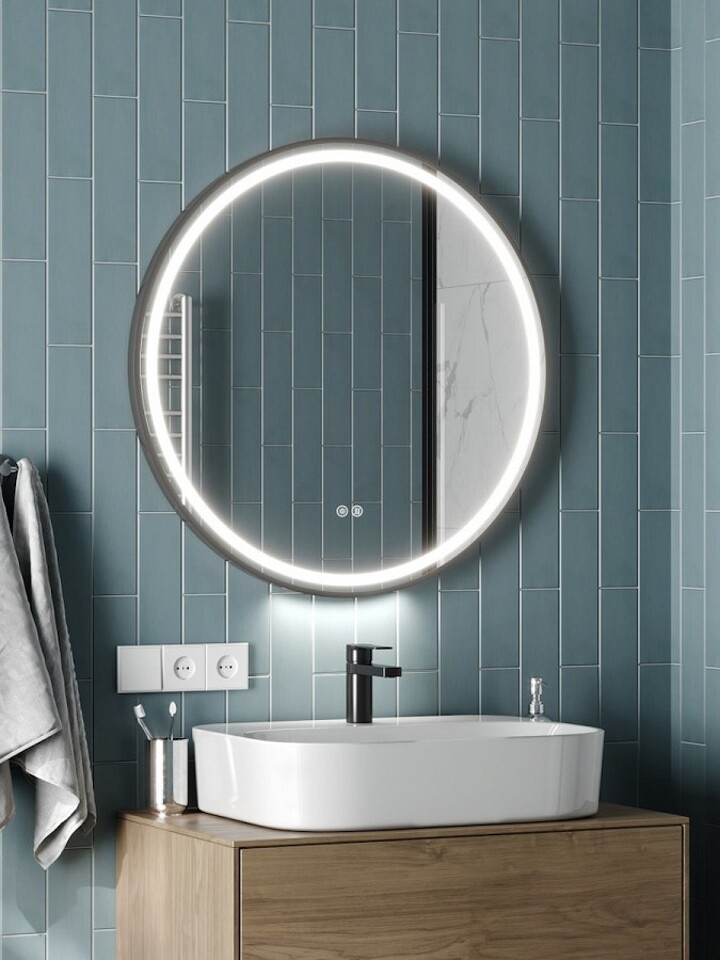 Фото №32  Watersense Зеркало Lina Supernova Black D80, LED подсветка, сенсор, антипар T20124