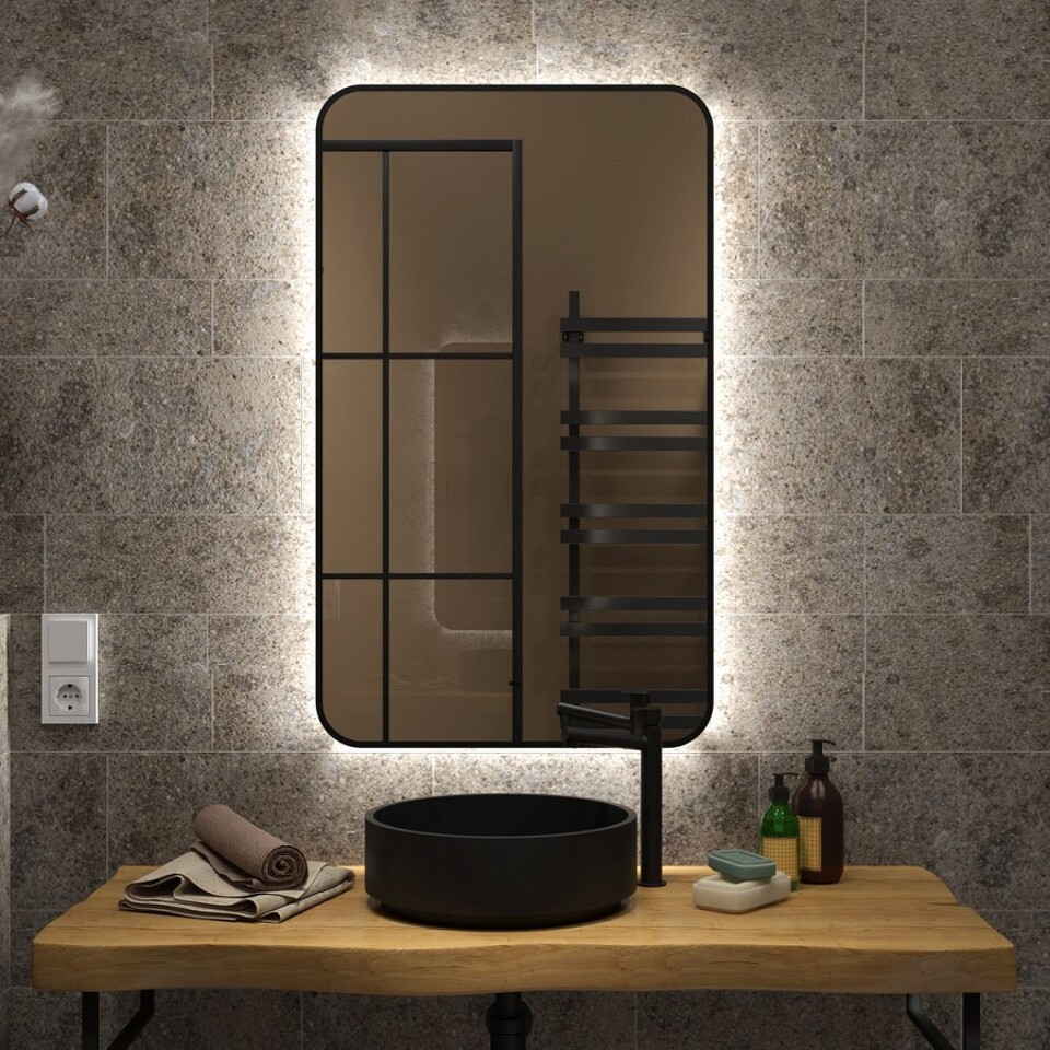 Фото №15  Teymi Зеркало Solli Black Soft Line 60x100, LED подсветка, сенсор на взмах T20234S