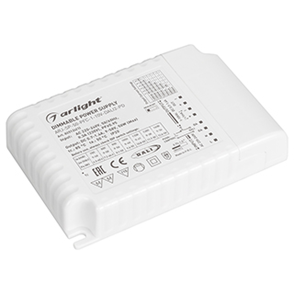 Фото №1  Arlight Блок питания ARJ-SP-50-PFC-1-10V-DALI2-PD (50W, 700-1400mA) ( IP20 Пластик, 5 лет)