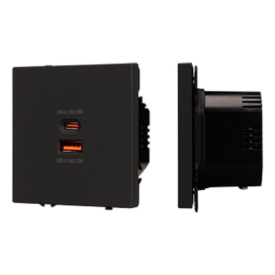 Фото №1  Розетка Arlight Механизм розетки с быстрой USB зарядкой SCT-NOBE-MUAC-SFPL-FC-BK (65W, QC3) ( Черный оникс)