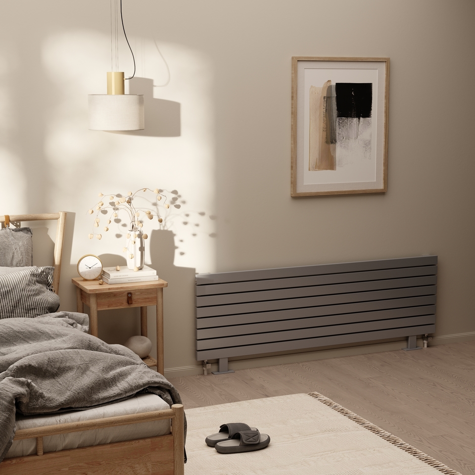 Фото №4  Радиатор Asthetik  Sigma HN 60x30 1250 -8, Низ лево, 9005 RAL черный мат