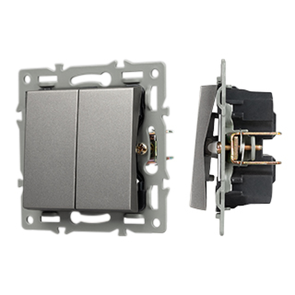 Фото №1  Arlight Механизм выключателя двухклавишный проходной SWT-MKP2-PL-GR (250V, 16A) ( -)