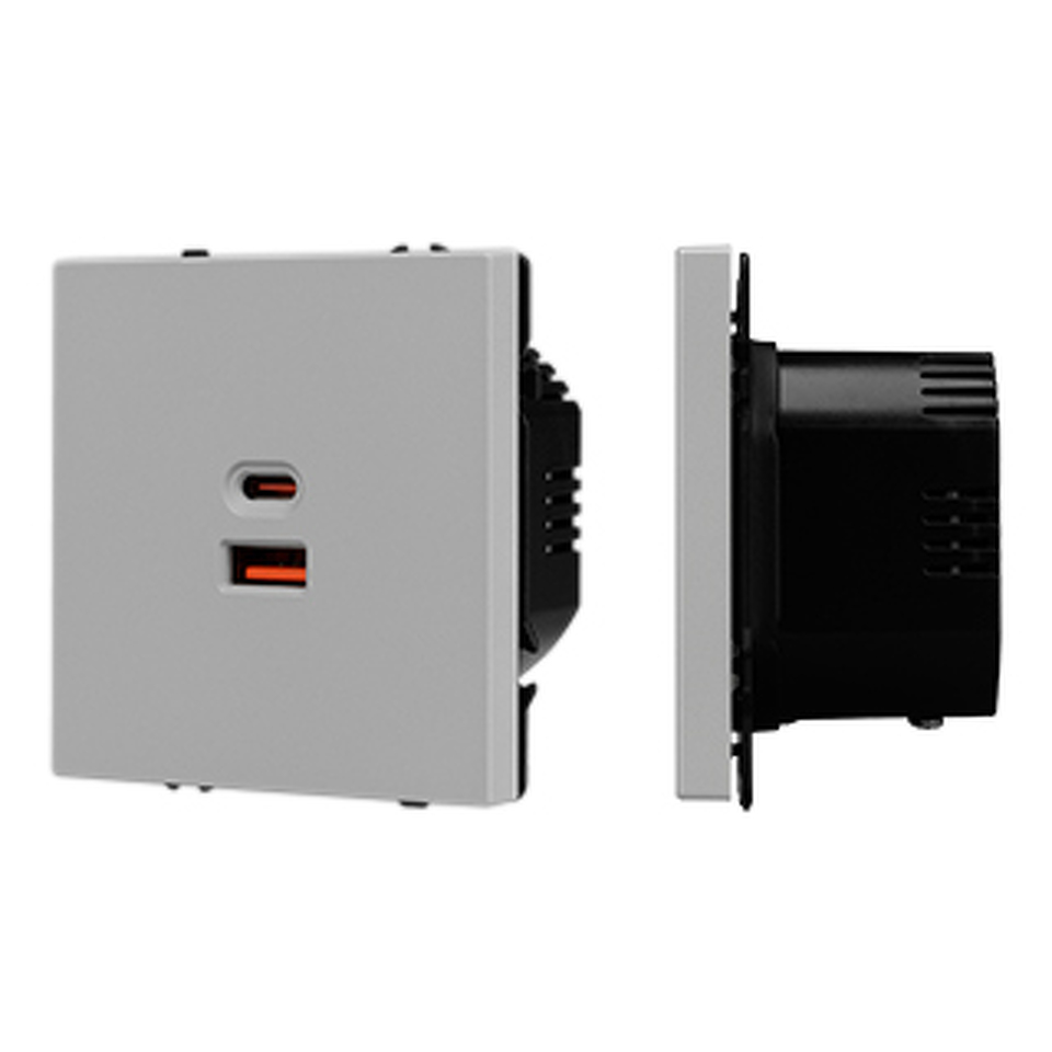Фото №1  Розетка Arlight Механизм розетки с быстрой USB зарядкой SCT-NOBE-MUAC-SFPL-FC-IS (65W, QC3) ( Никель)