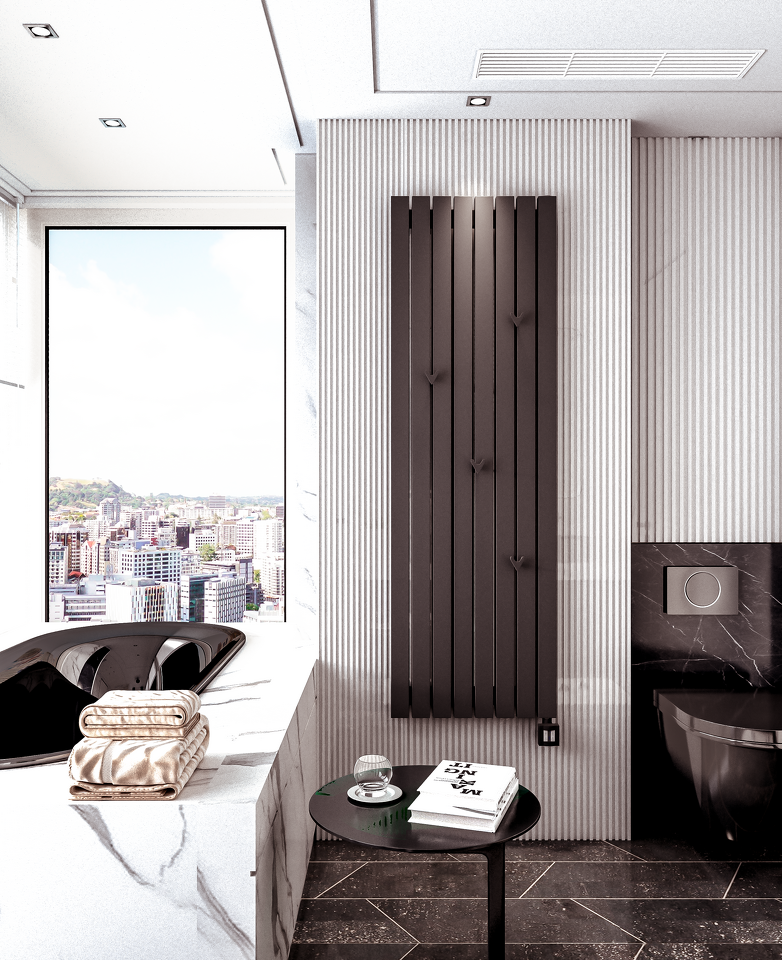 Фото №3  Радиатор Warmmet Flat 60VE длина 1500 мм секций 6 цвет черный тип подключения: нижнее левое