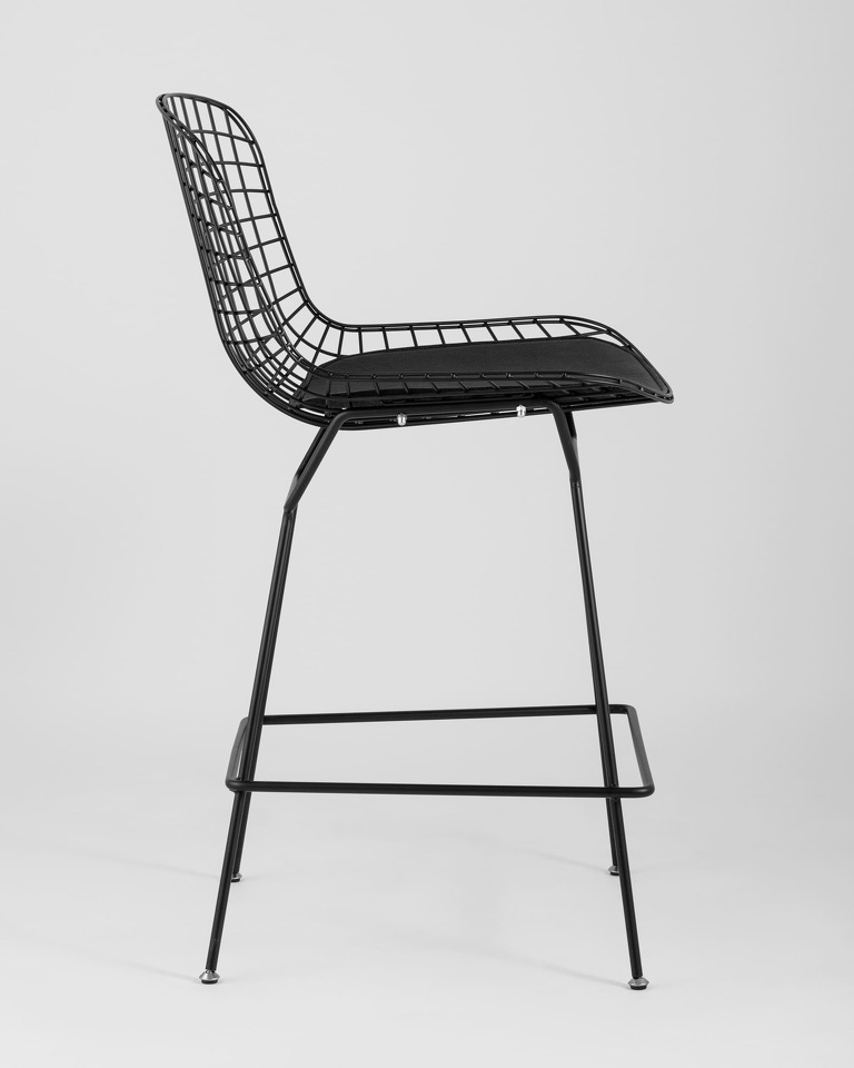 Фото №9  Стул полубарный с низкой спинкой Bertoia черный с черной подушкой